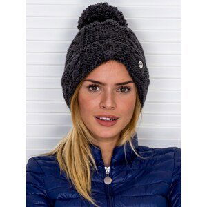 Winter hat with fleece and pompom, dark gray