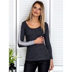 Dark gray women´s blouse with lace on the sleeves