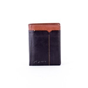 Men's wallet made of black genuine leather with brown finish