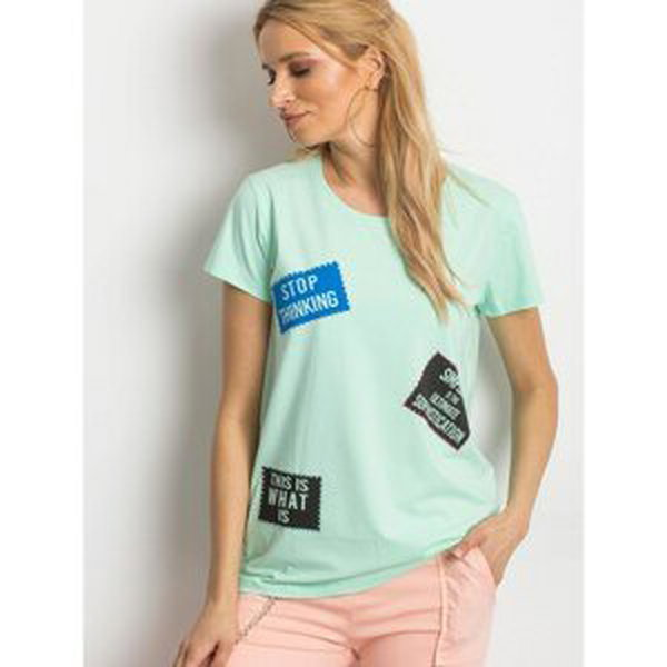 Mint t-shirt with a print of patches