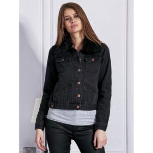 Gray denim jacket with detachable fur