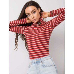 RUE PARIS Red turtleneck sweater with stripes