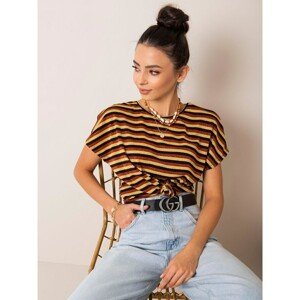 RUE PARIS Brown and gold striped blouse