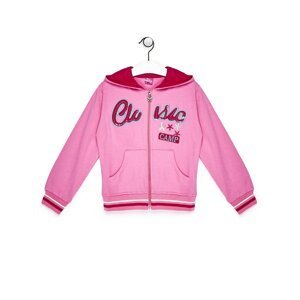 Light pink sweatshirt for a girl with patches and an inscription