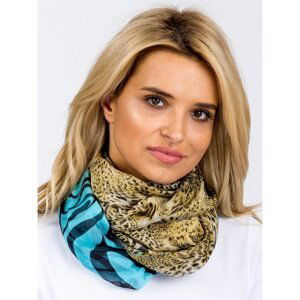 Shawl with animal print motif, brown and blue