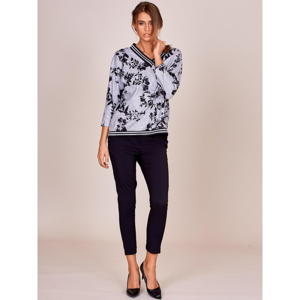 Gray floral blouse with welts