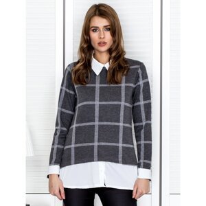 Dark gray women´s blouse with a checked shirt
