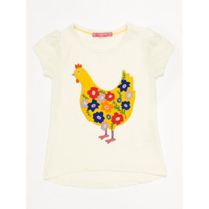 Ecru girls´ t-shirt with a colorful hen