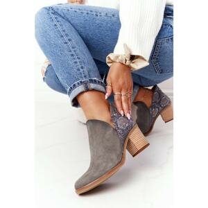 Women’s Leather Boots On Block Heel Maciejka Grey 04492