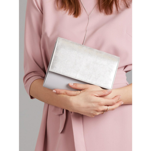 Clutch bag with a glittery gray flap