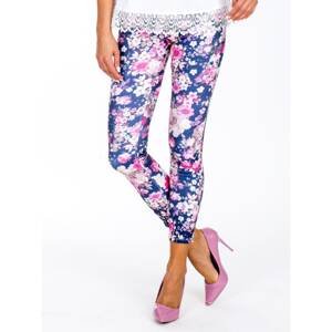 High-waisted floral blue trousers