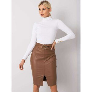 RUE PARIS Brown leather skirt with a belt