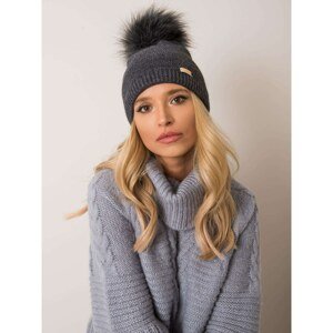 RUE PARIS Dark grey cap with pompom