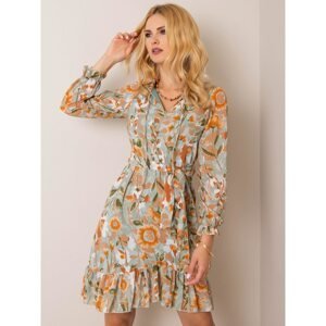 RUE PARIS Green and beige dress with a print