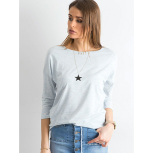 Basic melange blouse with 3/4 sleeves, light blue