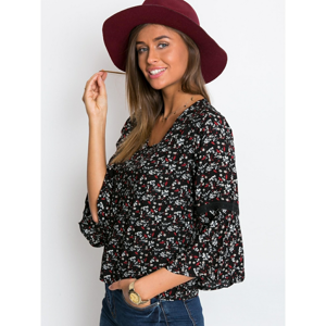 Black blouse with small plant patterns RUE PARIS