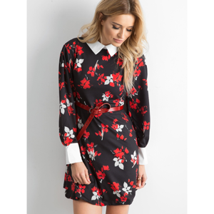 Dress with red flowers with a collar black