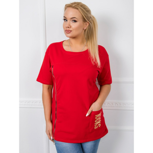 Plus size red blouse with zipper