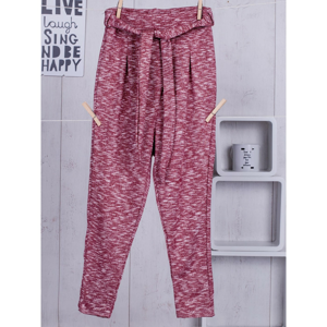 Burgundy sweatpants for girls with a belt