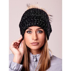 Black cap with silver thread and pompom