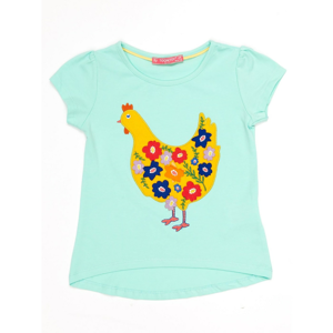 Mint girls´ t-shirt with a colorful hen