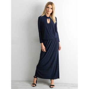 Long dress with a cut in navy blue