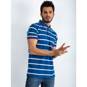 Men´s striped cotton polo shirt in dark blue color