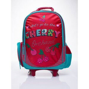 Red school backpack on wheels, suitcase with cherries