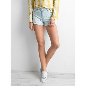 Light blue denim shorts with pearls