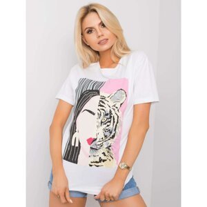 White t-shirt with a colorful print
