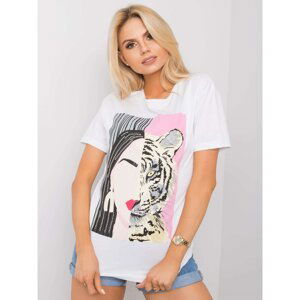 White t-shirt with a colorful print