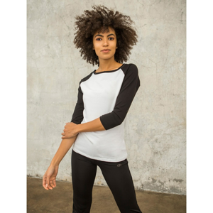 Black and white FOR FITNESS blouse with contrasting sleeves