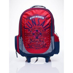 Red school backpack with a sailing theme