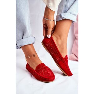 Suede Openwork Women's Loafers S.Barski Red