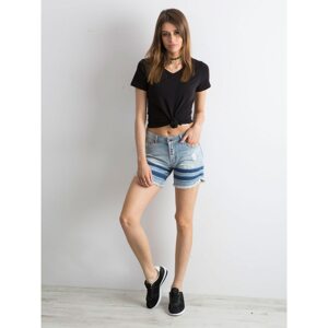 Blue frayed denim shorts