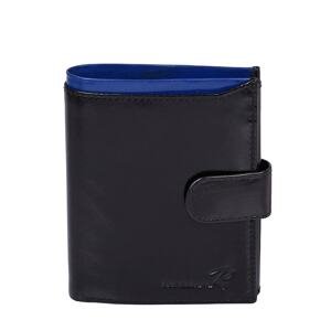 Men's vertical black leather wallet with blue inset