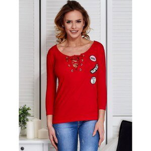Red lace-up blouse with applications