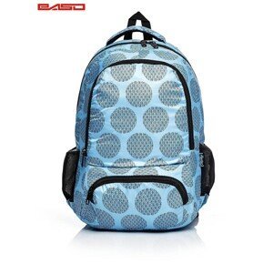 Blue school backpack with a graphic motif
