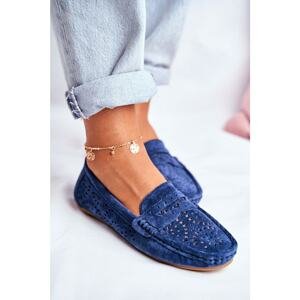 Suede Openwork Women's Loafers S.Barski Navy Blue