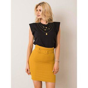 RUE PARIS Mustard pencil skirt with a belt