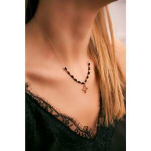 Women's Gold Necklace Chain Black Balls Flower Cecilia