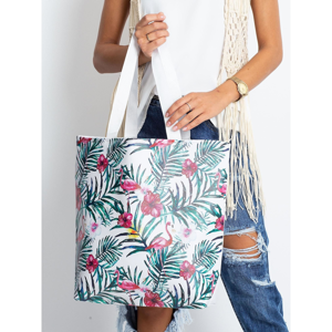 White bag with colorful patterns