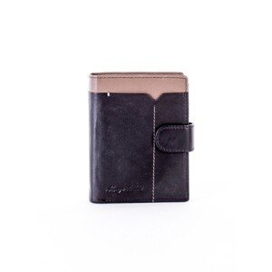 Black and beige leather wallet with a latch