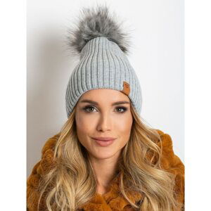 Gray hat with a pompom