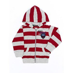 Striped children´s cotton sweatshirt with a hood in red and gray