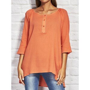 Coral cotton tunic with decorative puffs