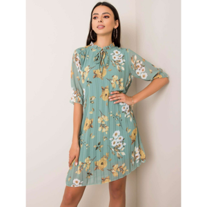 Green pleated dress with flowers