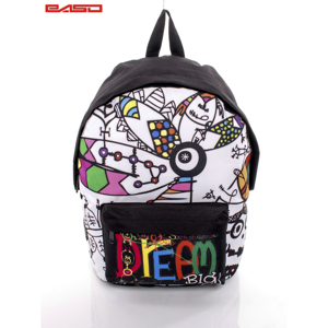 White school backpack with comic patterns