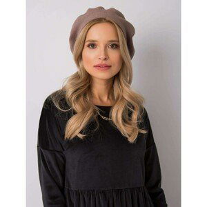 Dark beige beret with a pompom