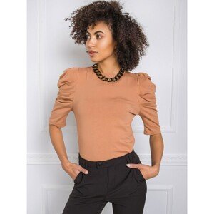 Light brown blouse with draped sleeves